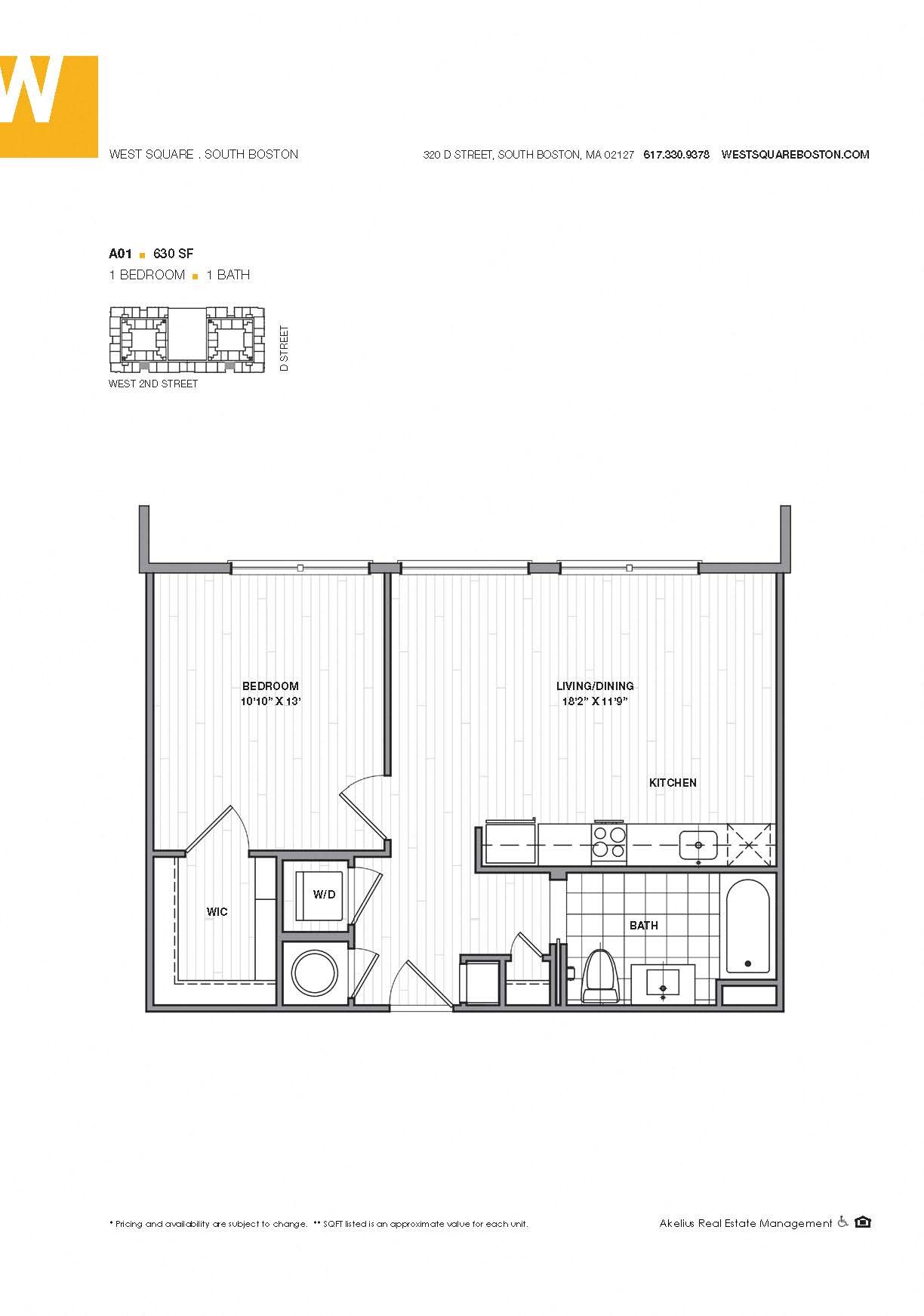 1 Bedroom 630 sq ft